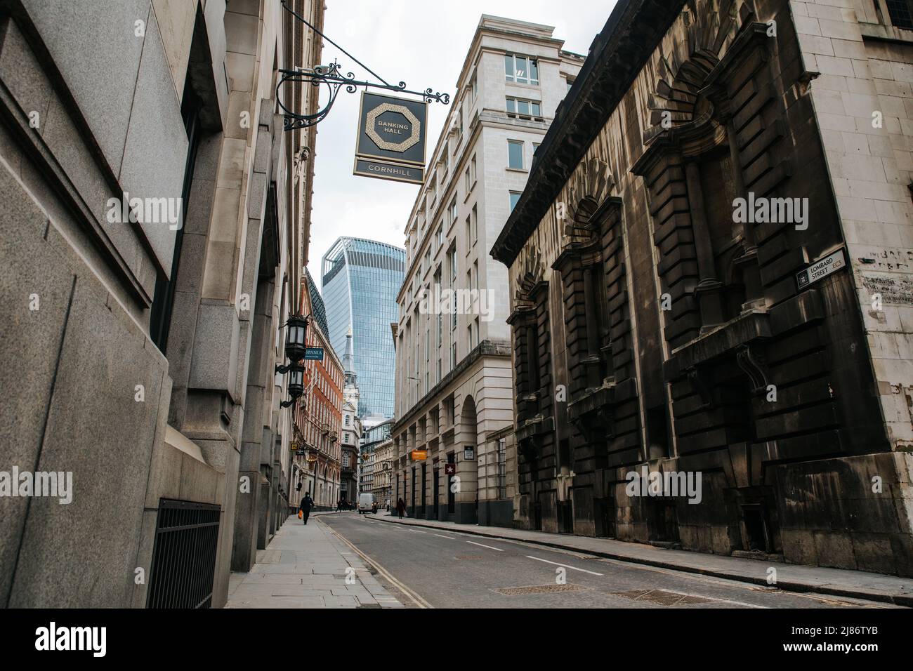 Lombard Street, London, empty during the Covid-19 Pandemic in February 2021 Stock Photo