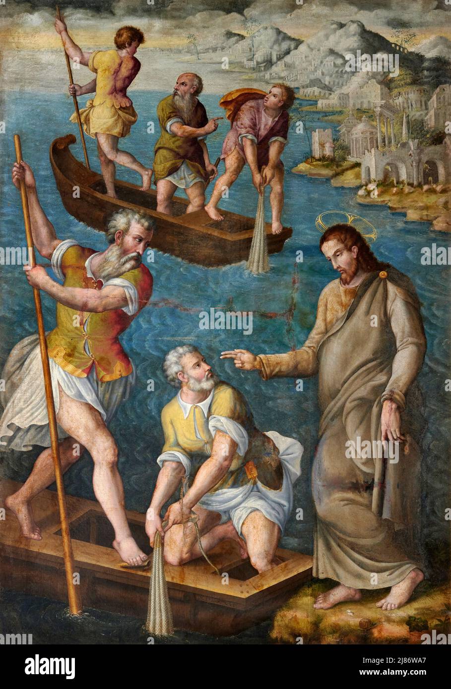 Vocazione di Pietro e Andrea  -  olio su tela - Giovanni Maria Baldassini - 1574 - Gubbio (Pg) ,Italia,chiesa di San Giovanni Battista Stock Photo
