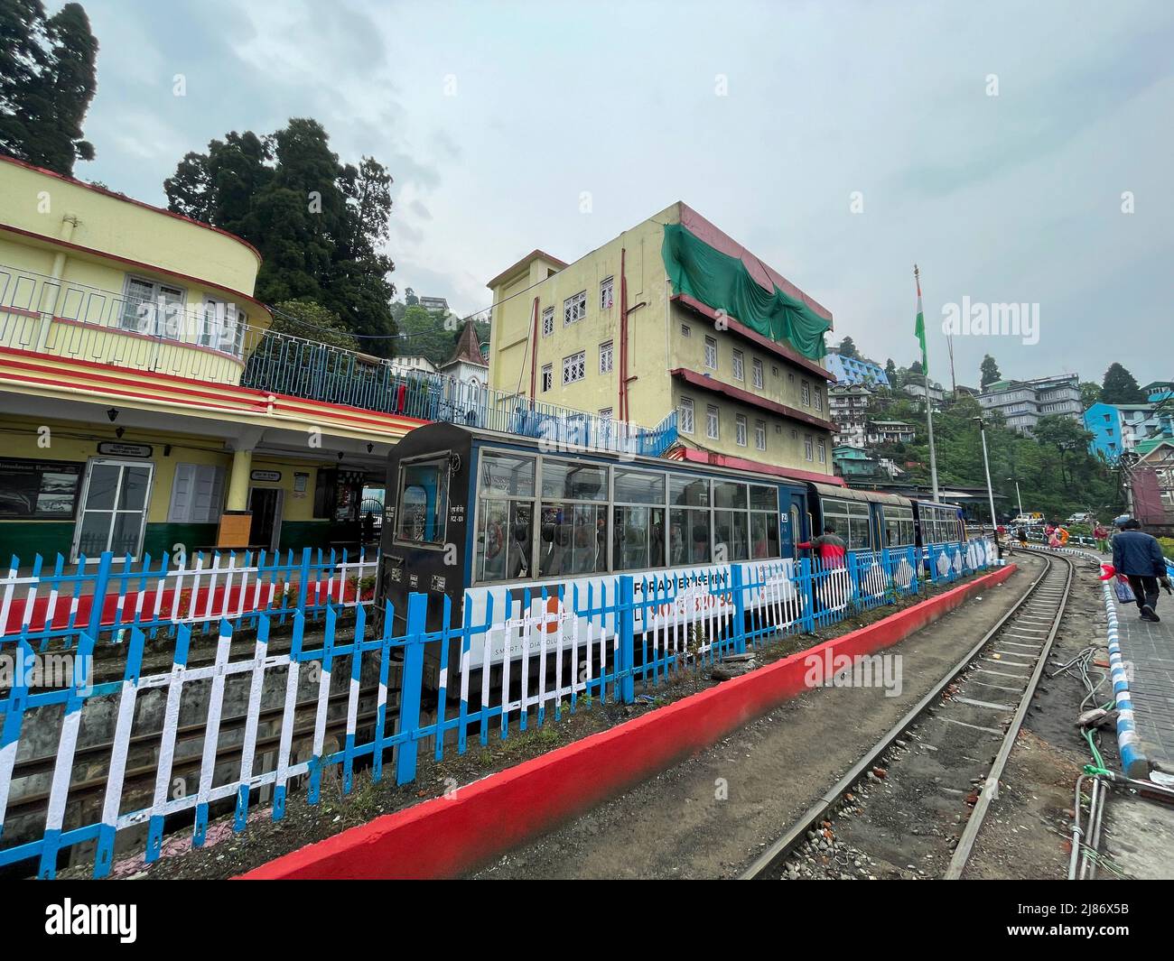 Darjeeling Himalaya toy train and station in West Bengal India Stock Photo