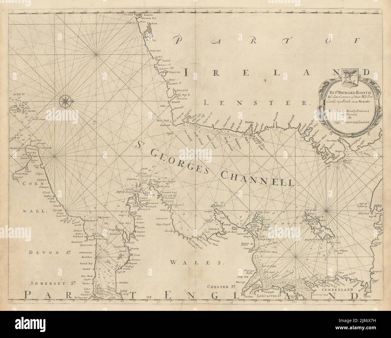 ST GEORGE'S CHANNELL sea chart. The Irish & Celtic Seas. COLLINS 1723 old map Stock Photo