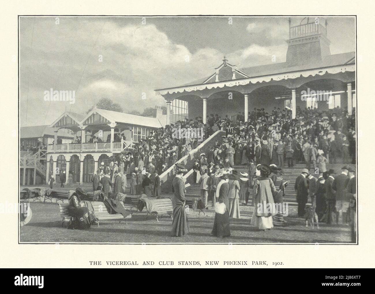 The Viceregal & Club Stands, New Phoenix Park race course 1902. Ireland 1903 Stock Photo