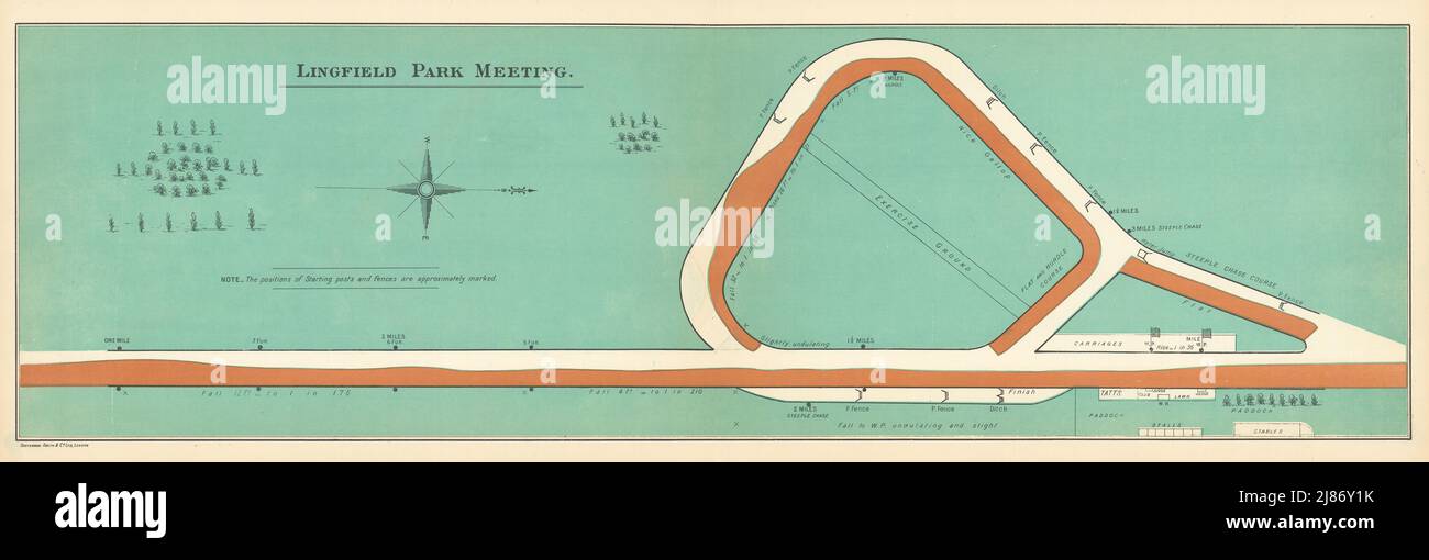 Lingfield Park Meeting racecourse, Surrey. BAYLES 1903 old antique map chart Stock Photo