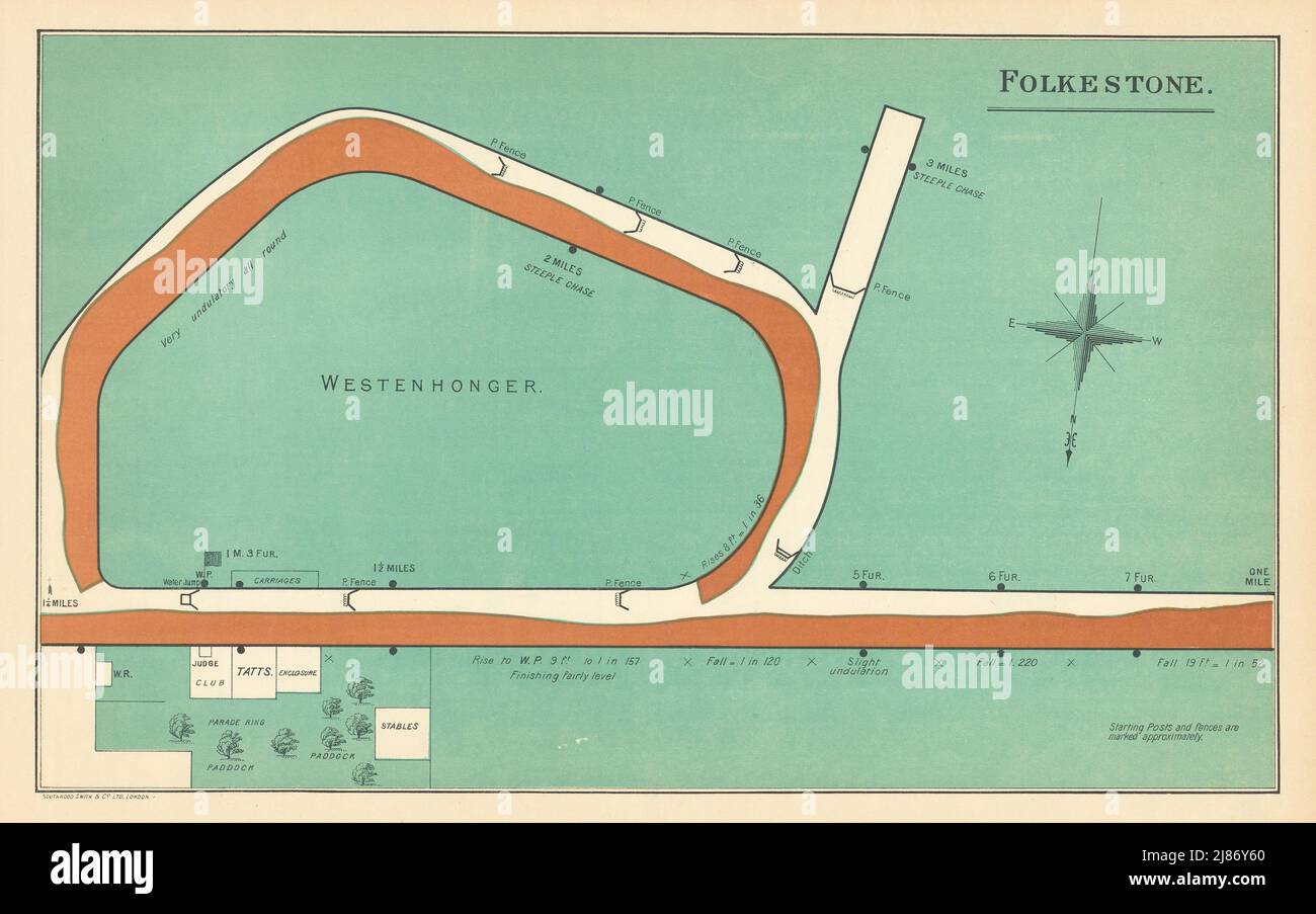 Folkestone racecourse, Kent. Westenhanger. Closed 2012. BAYLES 1903 old map Stock Photo