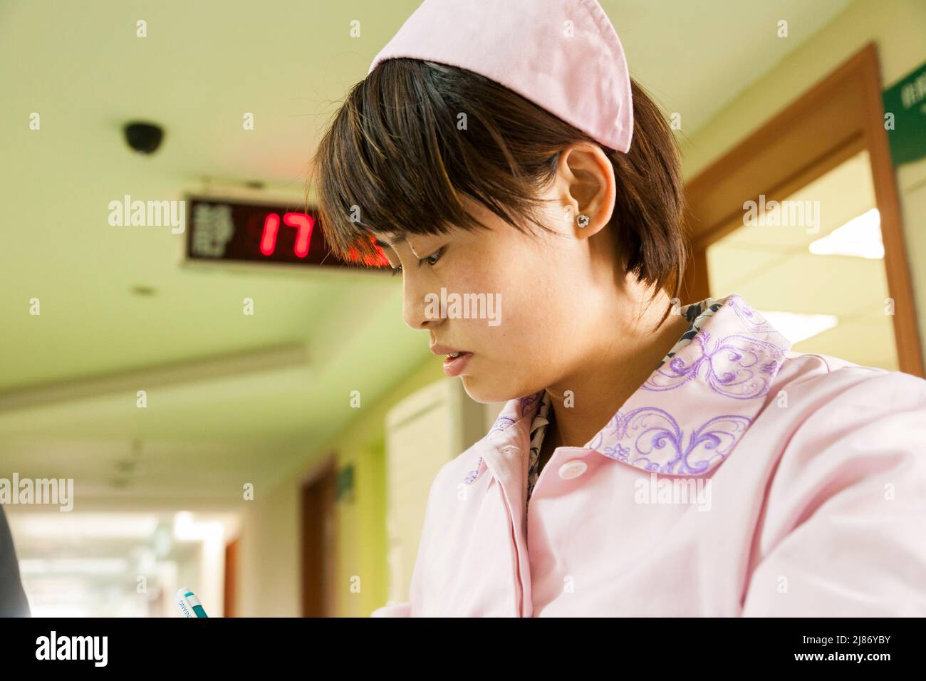 Nurse female medical staff, woman, in uniform at a modern hospital in ...