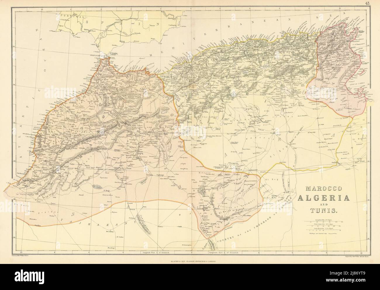 Maghreb. North Africa. Marocco Algeria And Tunis. Blackie 1886 Old 