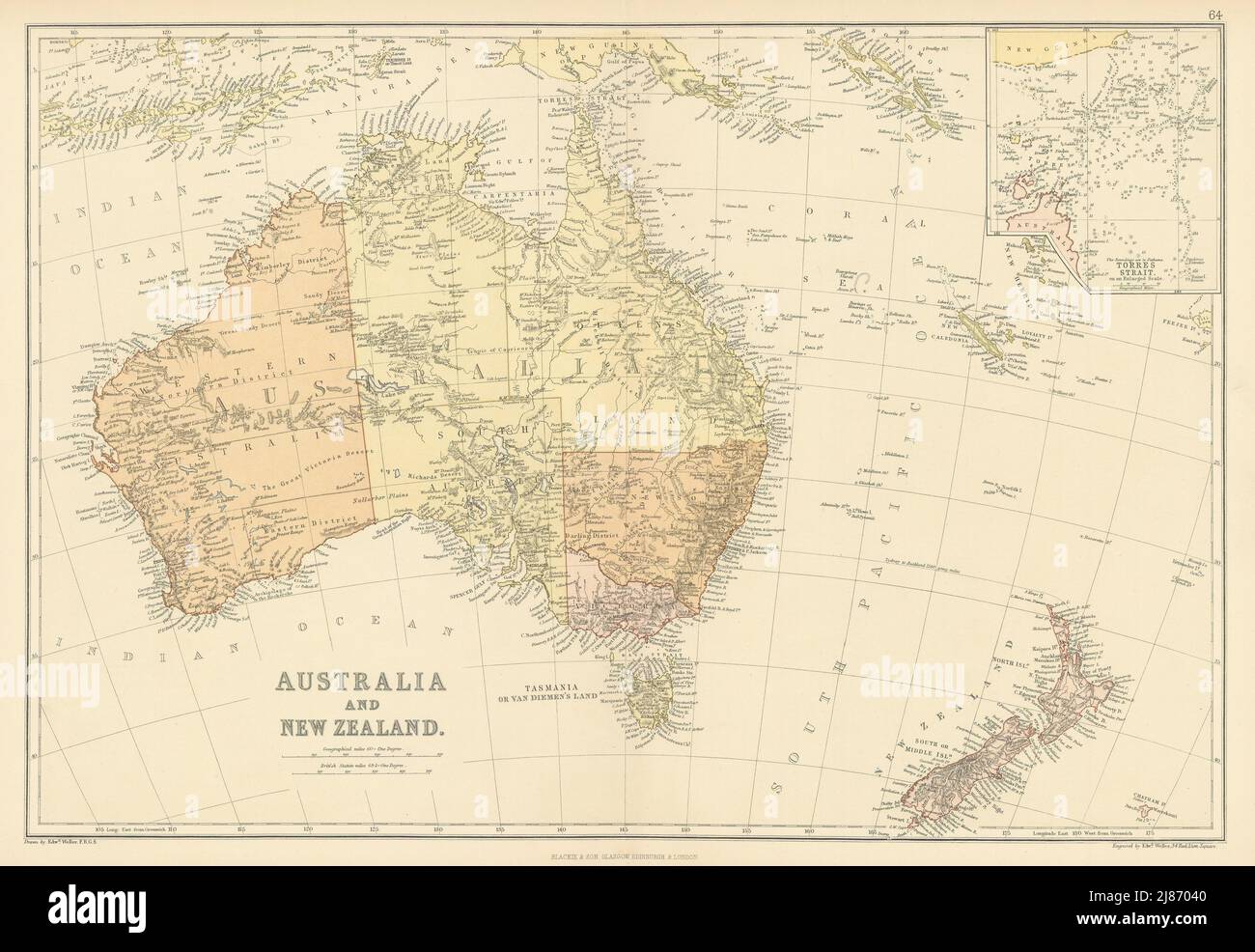 NEW ZEALAND & TASMANIA.Showing counties.Inset Fiji Islands.BARTHOLOMEW 1898 map 
