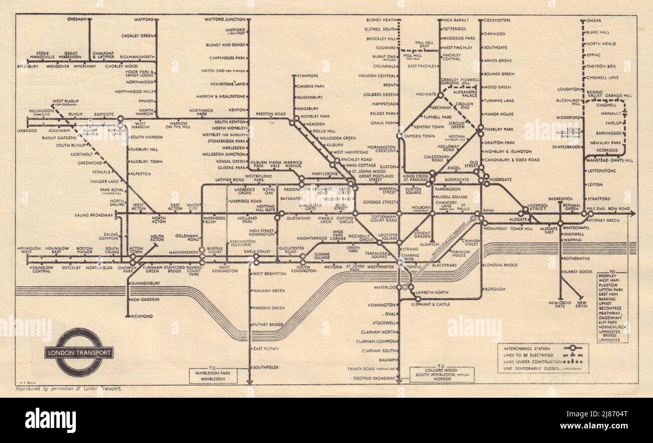 LONDON UNDERGROUND Tube map. Central Line extension U/C. HARRY BECK