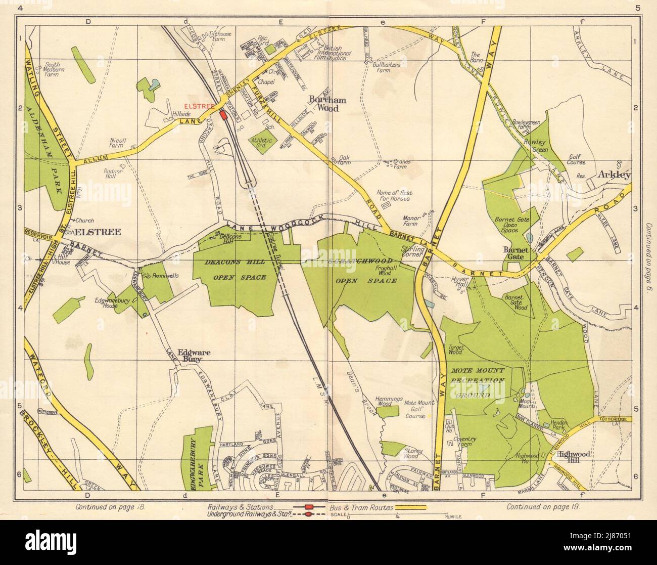 NW LONDON. Elstree Borehamwood Edgwarebury Barnet Gate Highwood Hill 1948 map Stock Photo