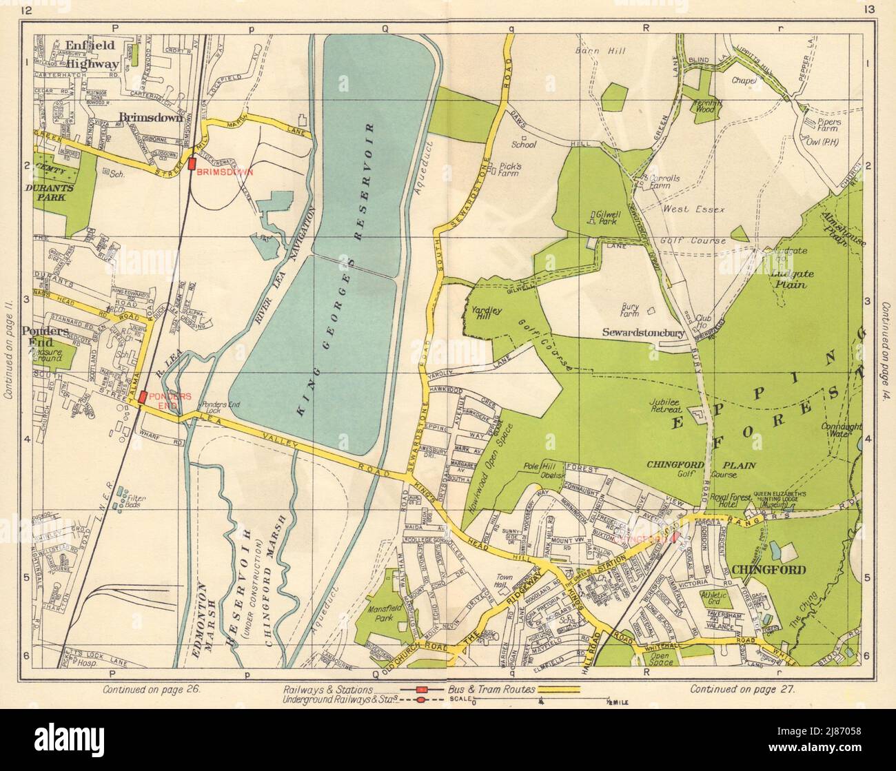 NE LONDON. Brimsdown Chingford Sewardstonebury Epping Forest 1948 old map Stock Photo