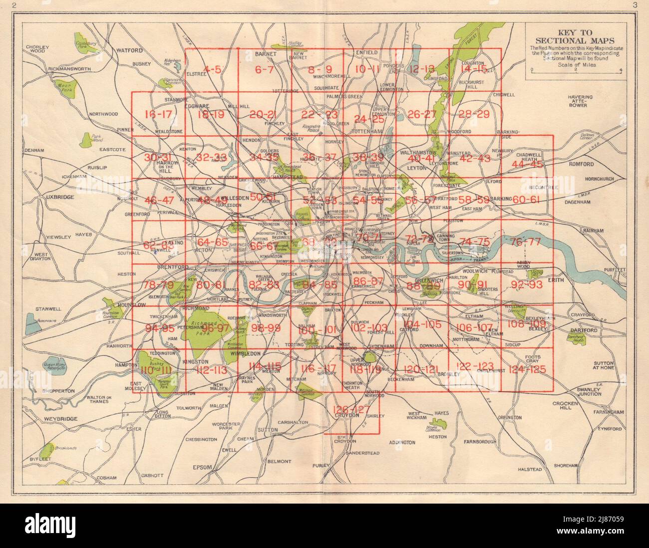 LONDON. Index map. Railways underground tube bus trolleybus map 1948 old Stock Photo