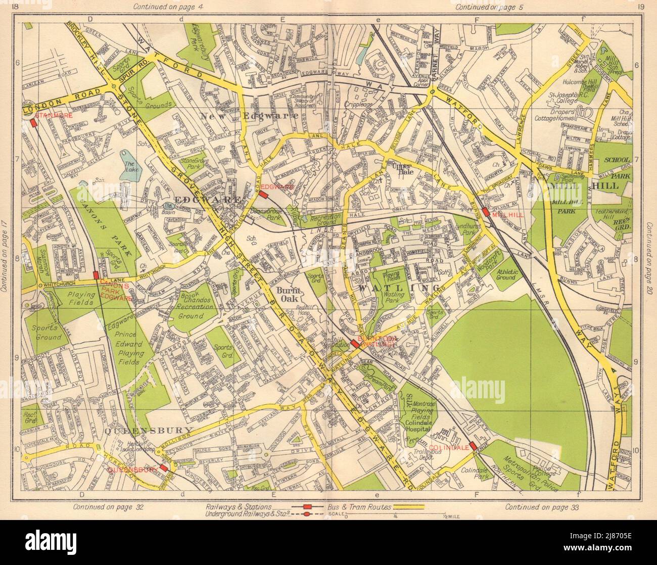 NW LONDON. Edgware Mill Hill Watling Burnt Oak Queensbury Colindale 1948 map Stock Photo