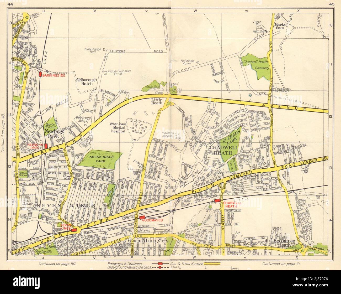 NE LONDON. Chadwell Heath Goodmayes Seven Kings Barkingside Newbury Pk 1948 map Stock Photo