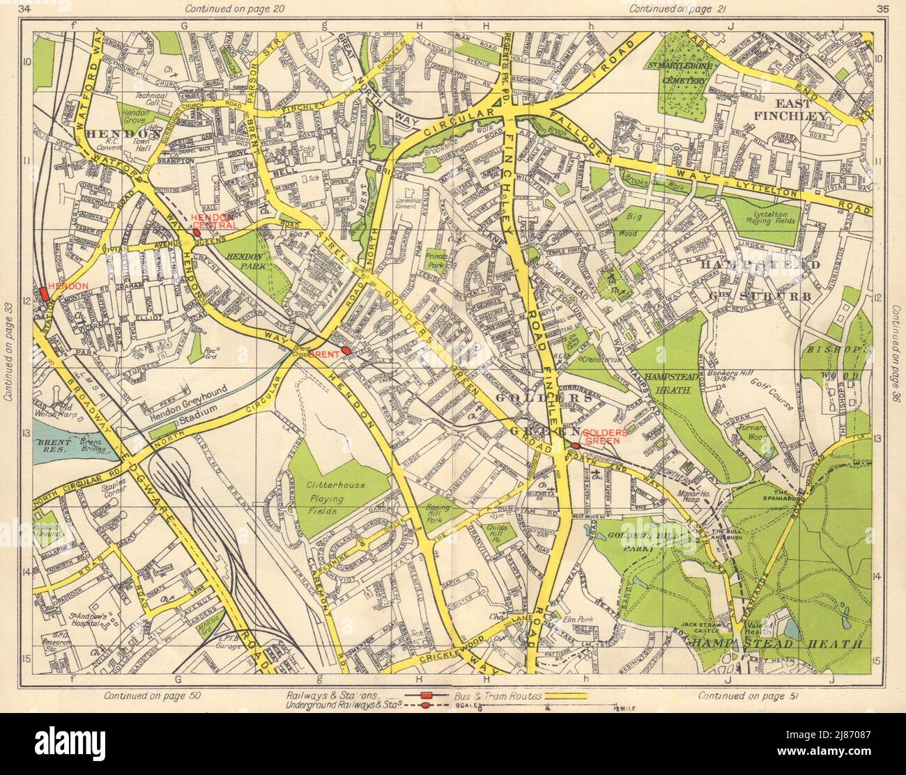 NW LONDON. Hendon East Finchley Golder's Green Child's Hill North End 1948 map Stock Photo