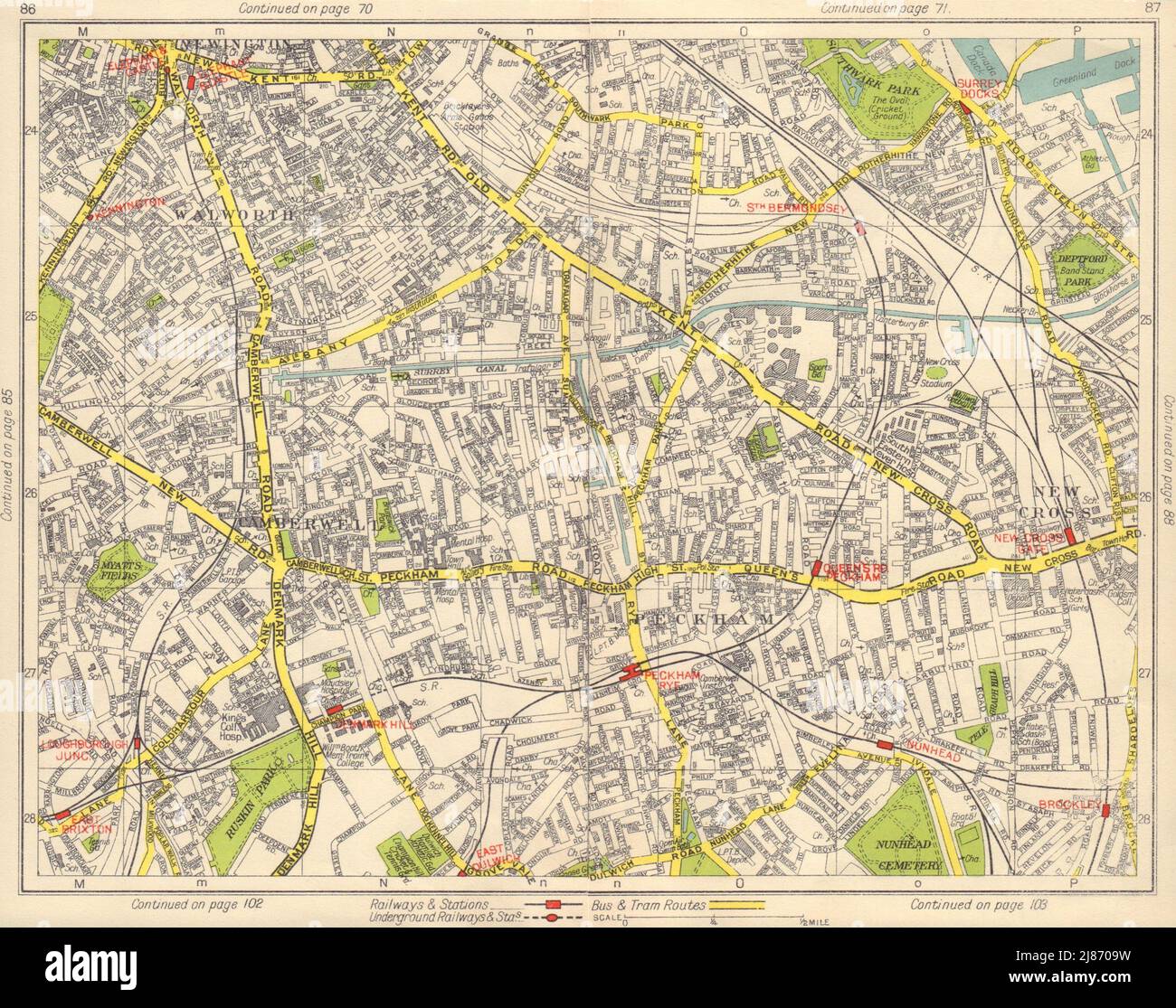S LONDON. Walworth Camberwell Peckham Walworth Bermondsey Denmark Hill 1948 map Stock Photo