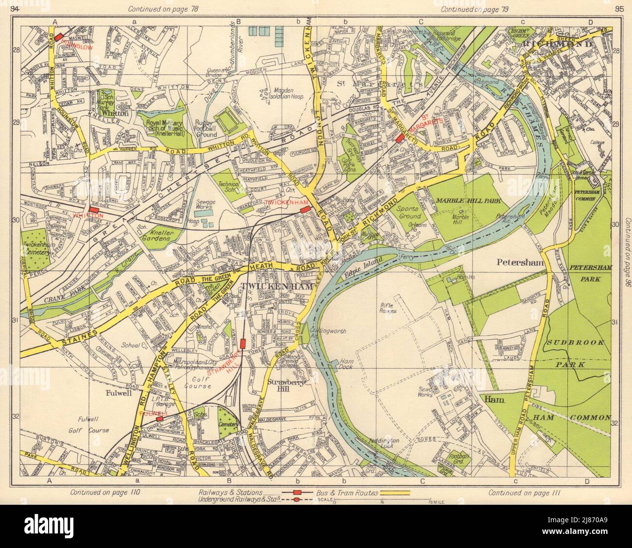 SW LONDON Richmond Twickenham Petersham Strawberry Hill Fulwell 1948 old map Stock Photo Alamy