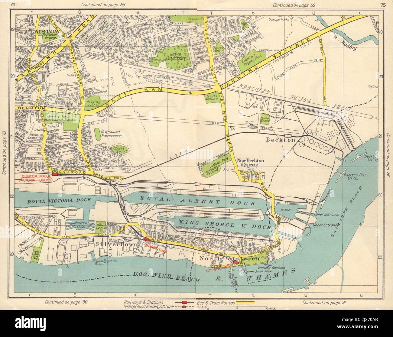 E LONDON Beckton Plaistow Silvertown Woolwich Canning Town Royal Docks 1948 map Stock Photo
