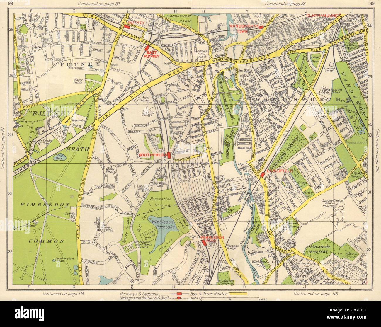 SW LONDON. Wandsworth Putney Wandsworth West Hill Earlsfield Wimbledon 1948 map Stock Photo