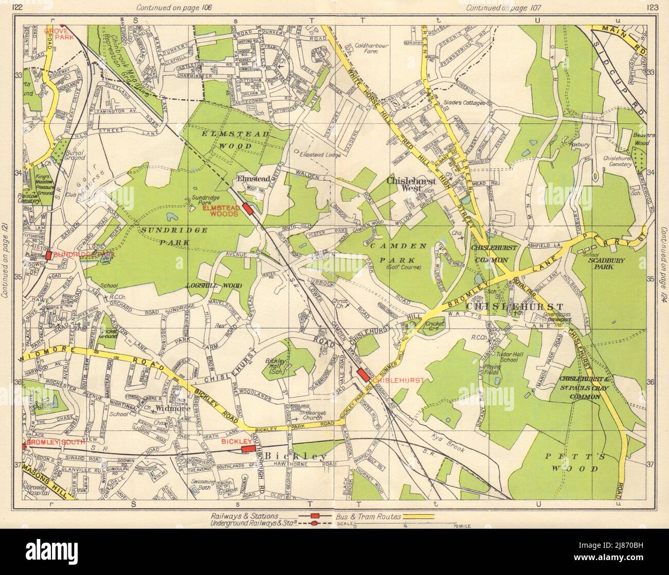 SE LONDON. Chislehurst Widmore Bickley Petts Wood Elmstead Pett's Wood 1948 map Stock Photo