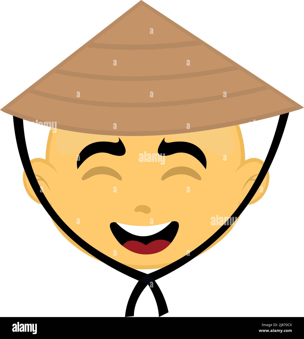 Vector illustration of a yellow cartoon character face with a chinese hat Stock Vector