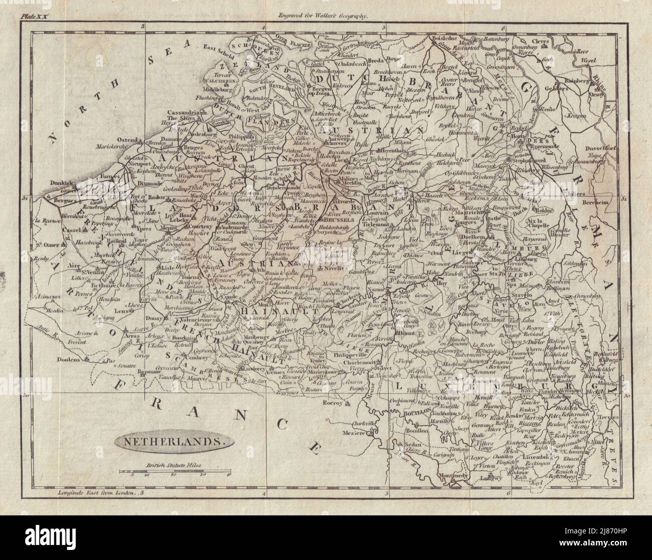 Belgium & Luxembourg. Austrian 'Netherlands'. WALKER 1795 old antique map Stock Photo