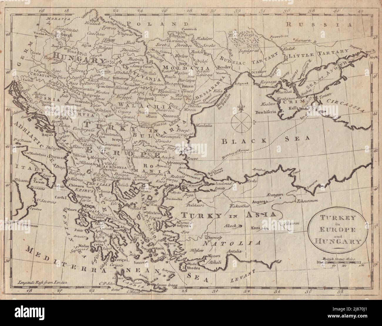 Turkey in Europe and Hungary. Balkans Greece Ukraine. GUTHRIE 1787 old map Stock Photo