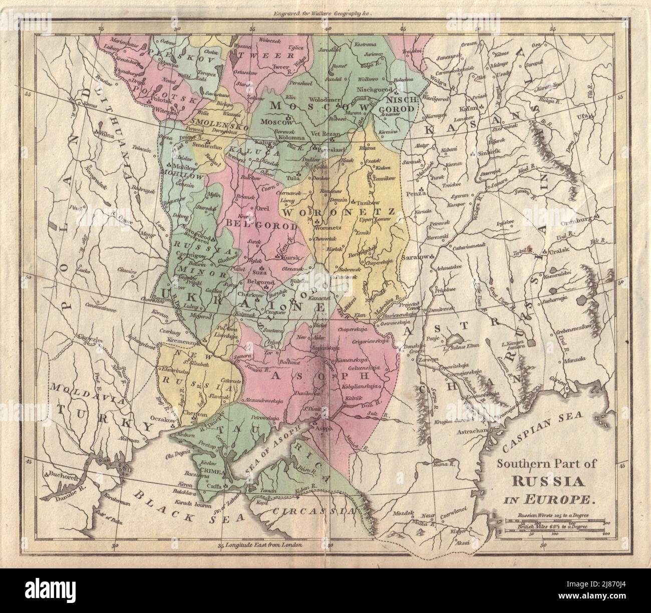 Southern part of Russia in Europe. Ukraine. WALKER 1810 old antique map chart Stock Photo