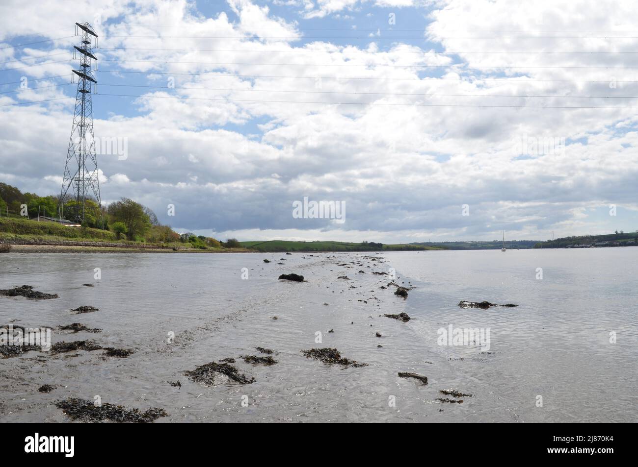 Looking south on the River Tamar at Weir Quay, Devon, England, UK. Stock Photo