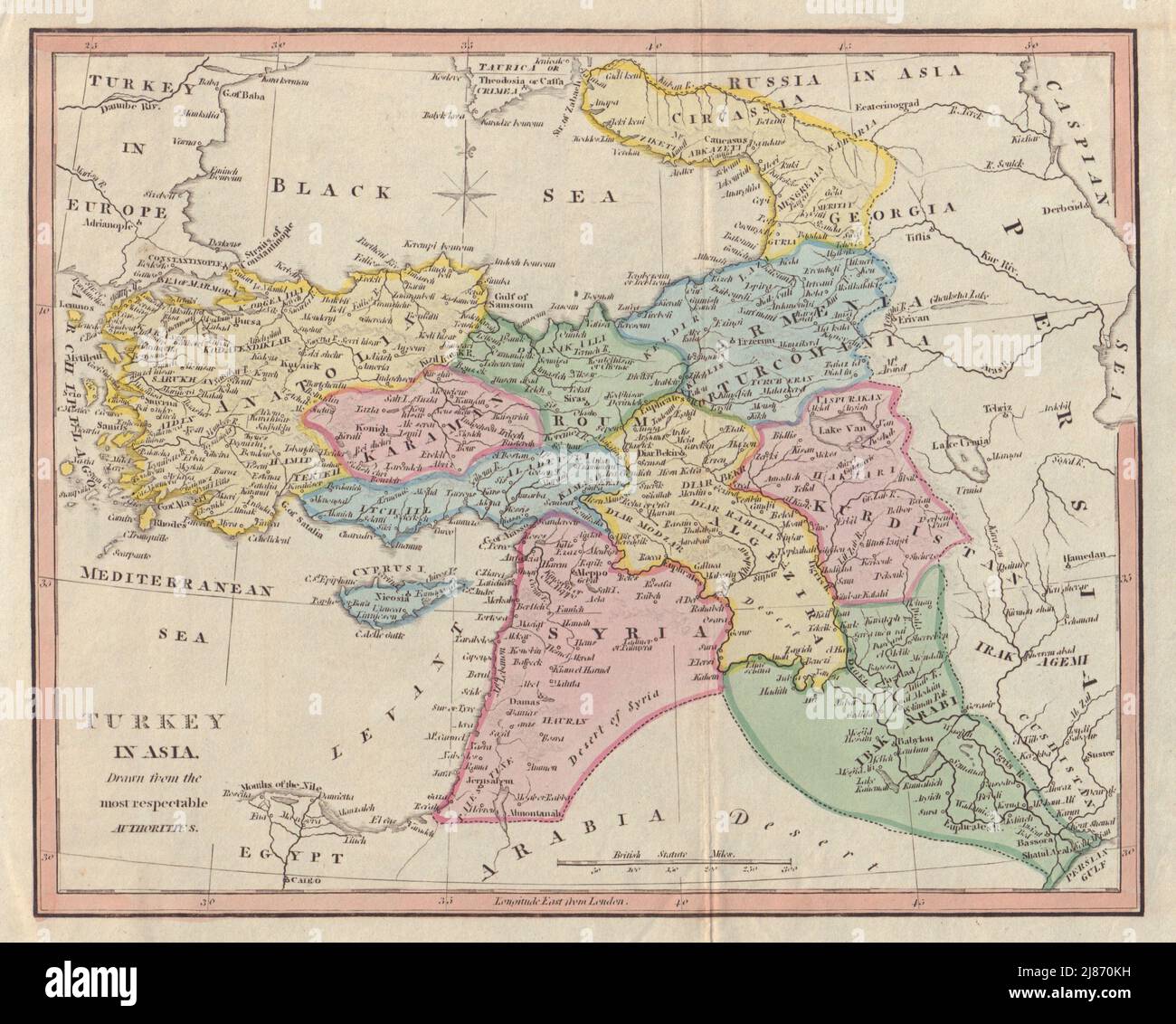 Turkey in Asia. Syria Georgia Iraq Palestine Armenia Kurdistan. COOKE 1817 map Stock Photo