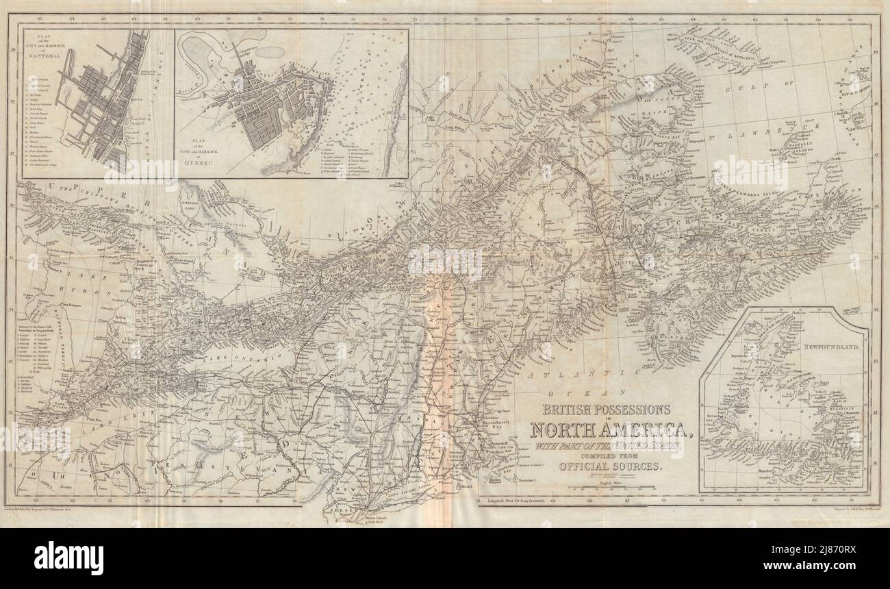 Vintage map of montreal hi res - British Possessions In North America Canada Montreal Quebec Hall C1843 Map 2J870RX