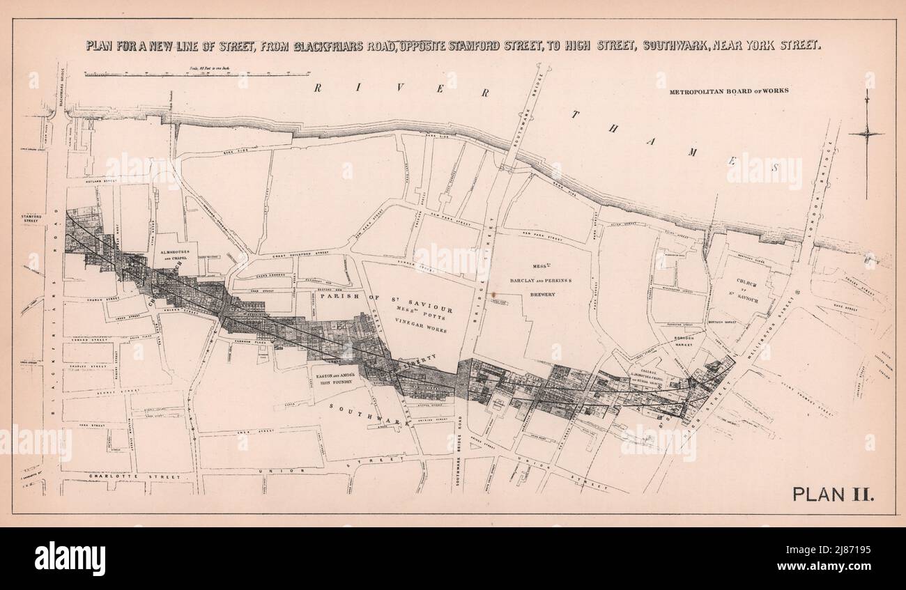 1862-4 Southwark Street development plan. Bankside London 1898 old antique map Stock Photo