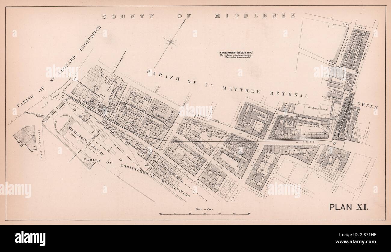 1872 Bethnal Green Road realignment. Shoreditch High Street. Brick Lane