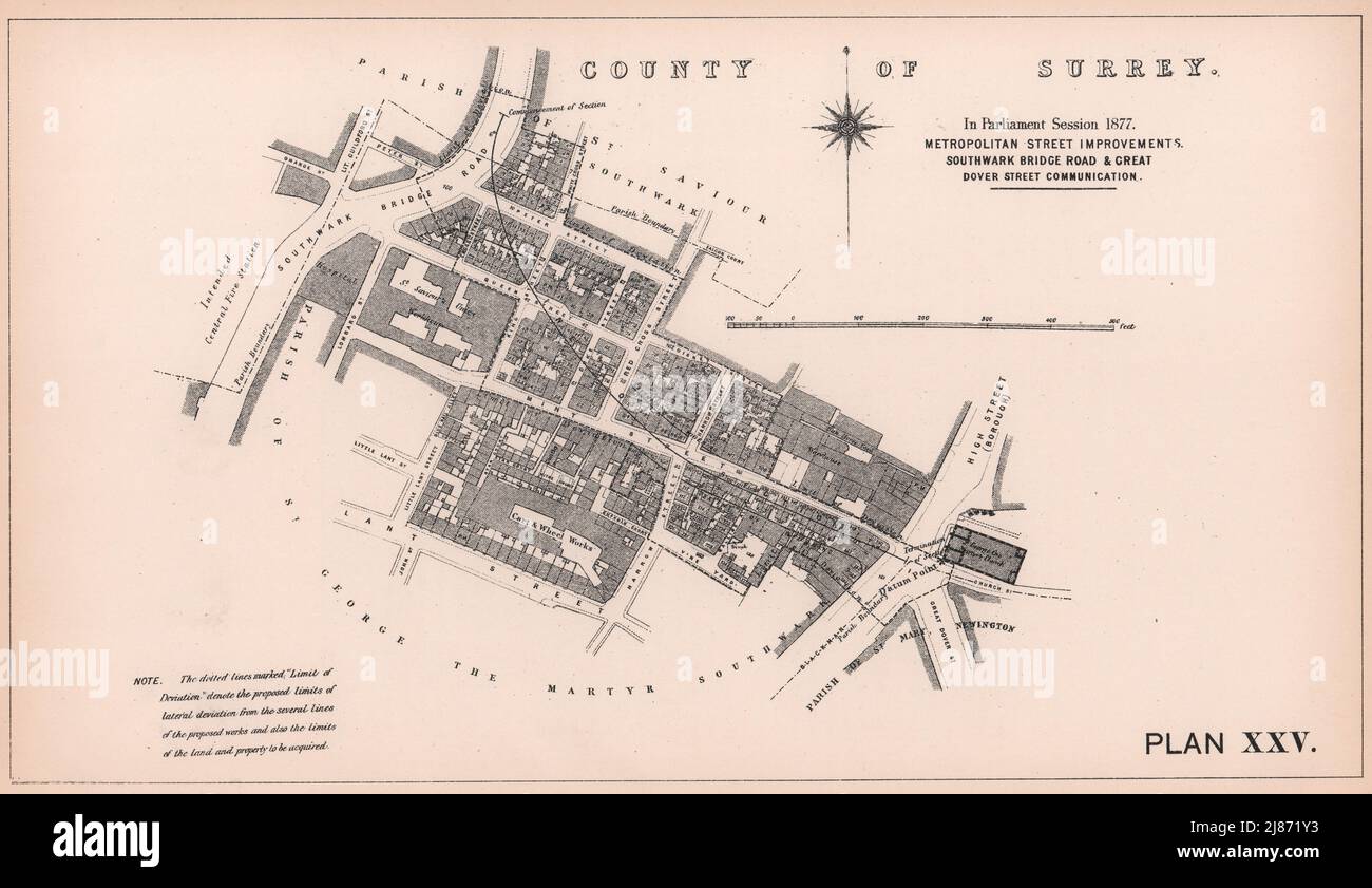 1877 Marshalsea Road development. Southwark Bridge Road-Borough High St 1898 map Stock Photo