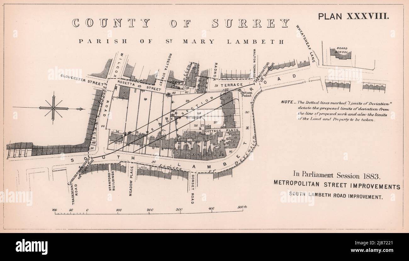 1883 South Lambeth Road rerouting. Old road. Vauxhall. Heyford Avenue 1898 map Stock Photo