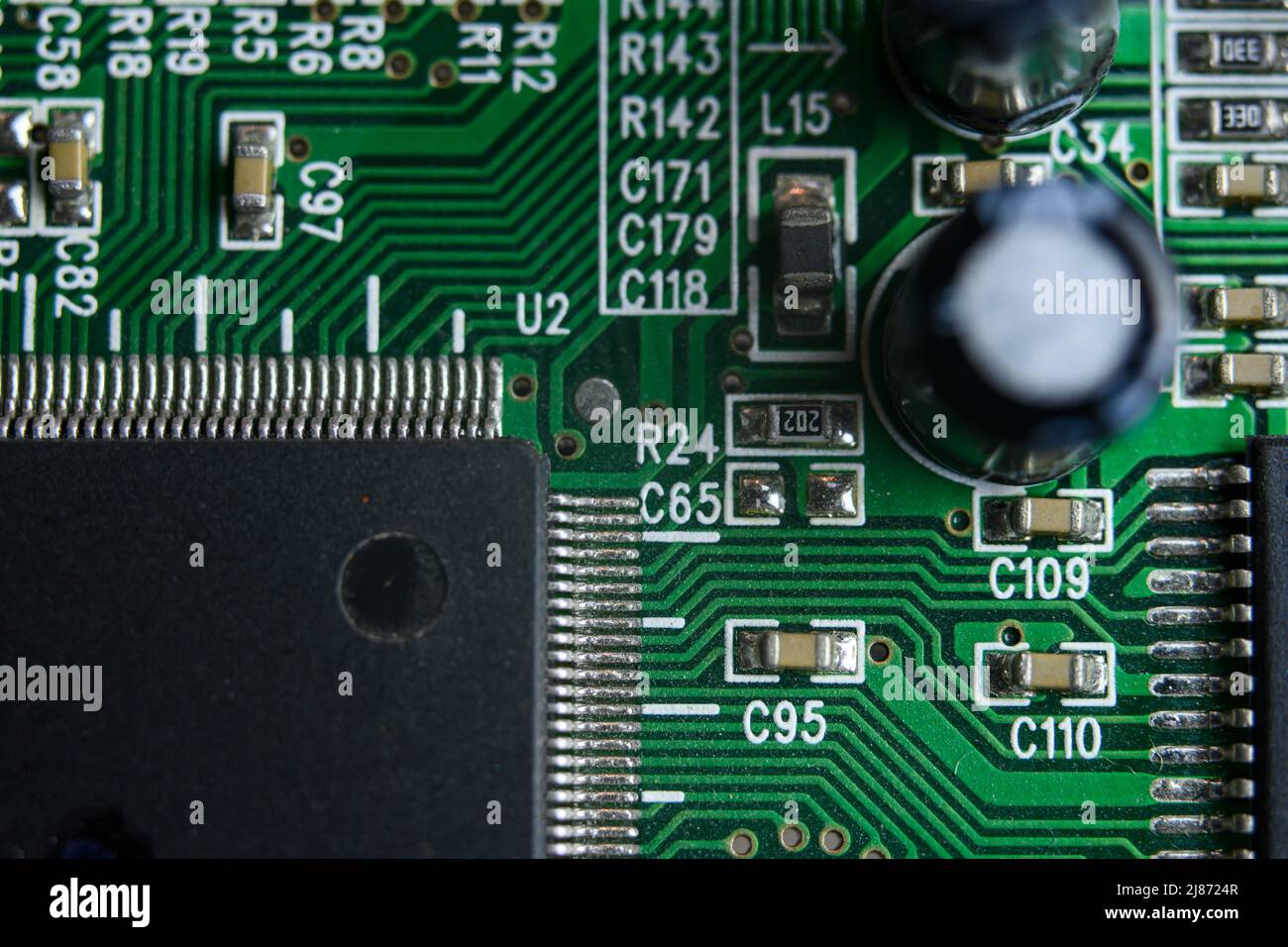 Close up shot of electronic circuit board with components Stock Photo ...