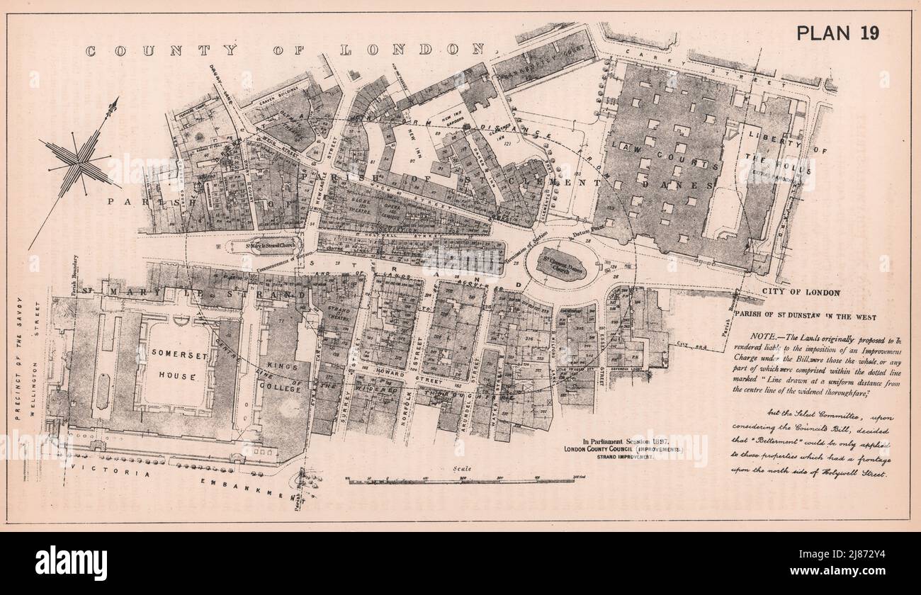 1897 Strand pre-Aldwych development. Holywell & Wych Street. Old London 1898 map Stock Photo