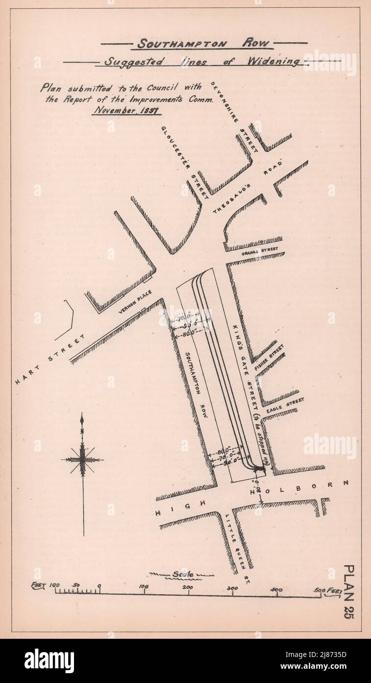 1897 Southampton Row proposed widening. Bloomsbury Way - High Holborn 1898 map Stock Photo