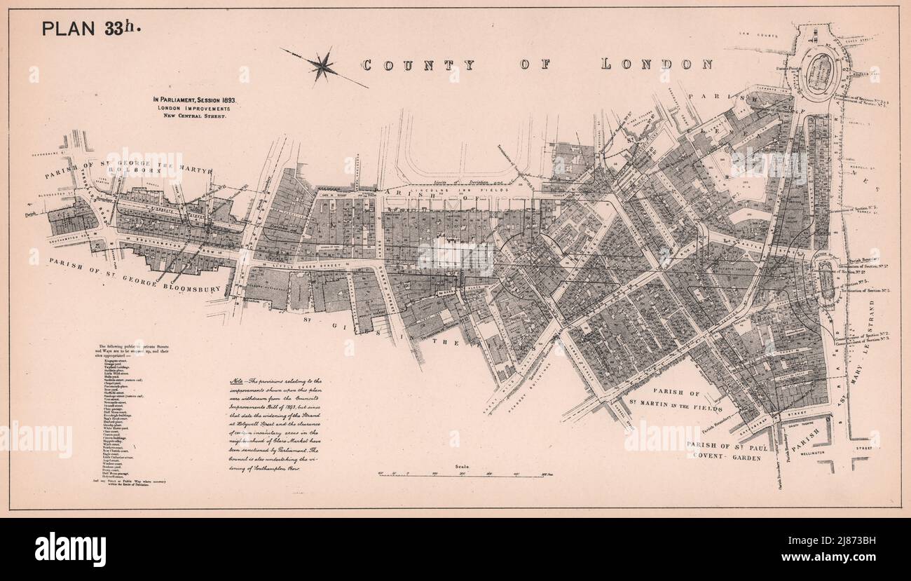 1893 Aldwych & Kingsway development proposal. Theobalds Road - Strand 1898 map Stock Photo