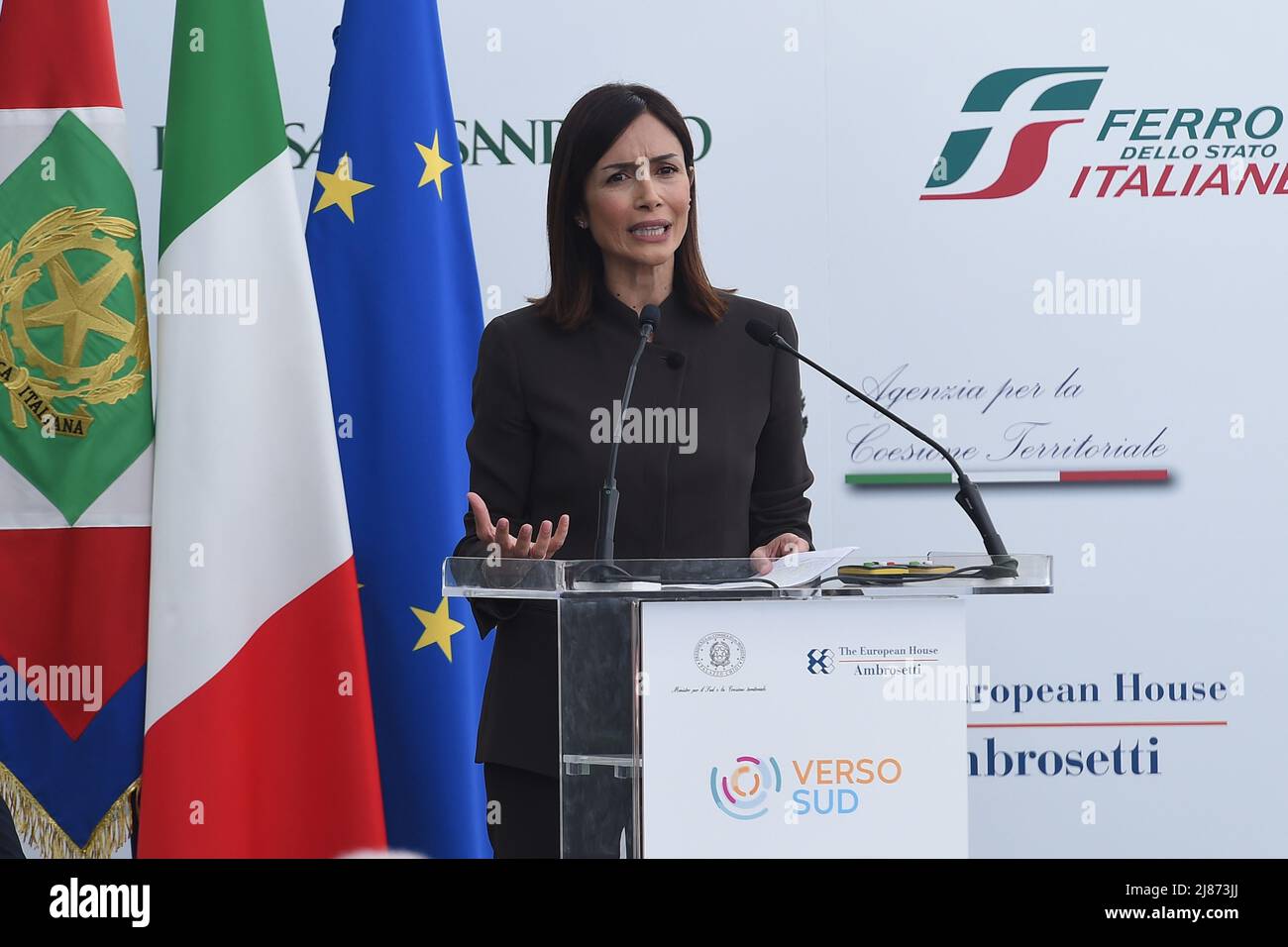 Sorrento, Italy. 13 May, 2022. Mara Carfagna Italian Minister for Southern Italy and Territorial Cohesion speaks at the 1st edition of ”Verso Sud” organized by the European House - Ambrosetti in Sorrento, Naples Italy on 13 May 2022. Credit:Franco Romano/Alamy Live News Stock Photo