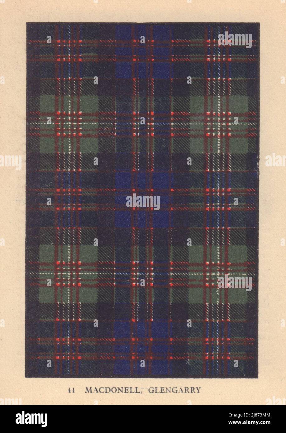 MacDonell of Glengarry. Scottish Clan Tartan. SMALL 8x11.5cm 1937 old print Stock Photo