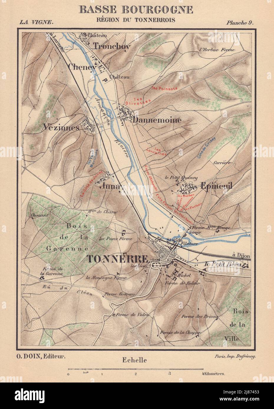 Basse Bourgogne - Région du Tonnerrois. Burgundy wine map. HAUSERMANN 1901 Stock Photo