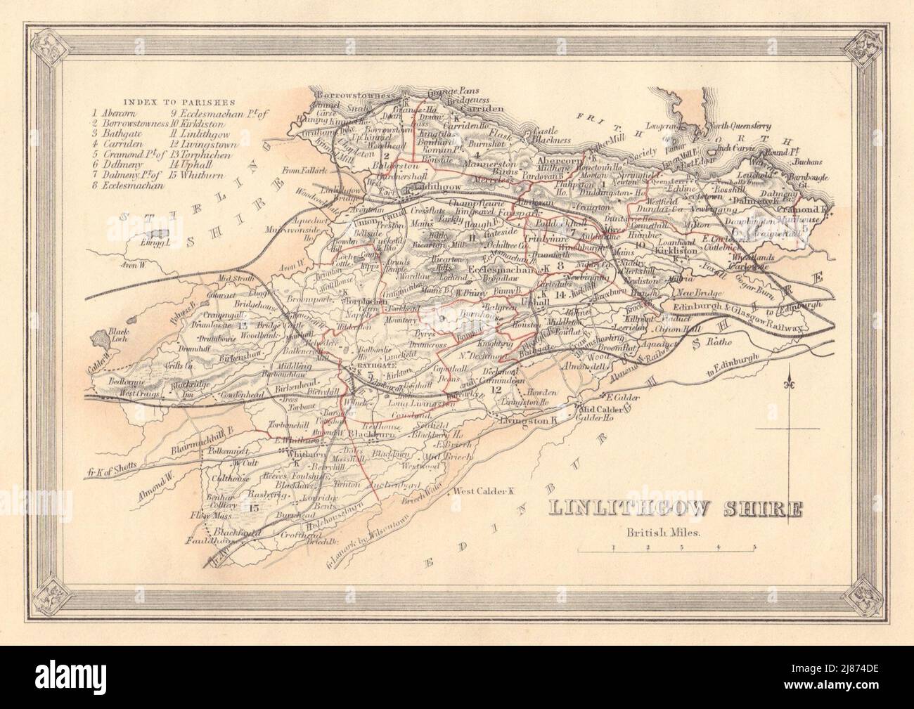 Decorative antique county map of Linlithgowshire, Scotland. FULLARTON 1866 Stock Photo Alamy
