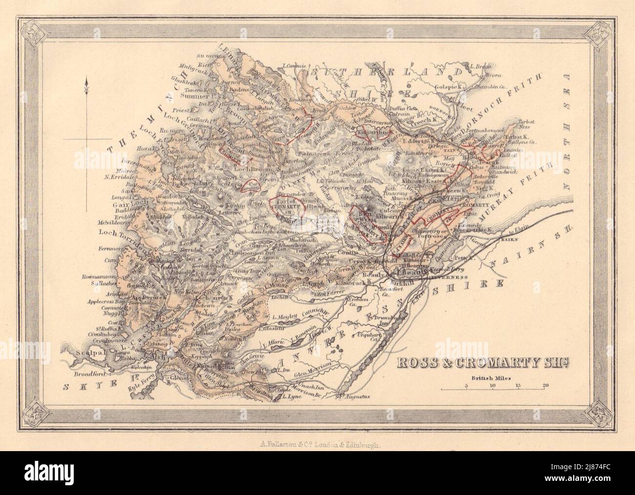 Decorative antique county map of Ross-shire & Cromartyshire. FULLARTON 1866 Stock Photo