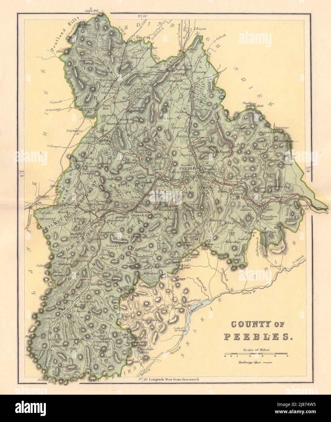 PEEBLESSHIRE antique county map. Parishes. Scotland. LIZARS 1895 old