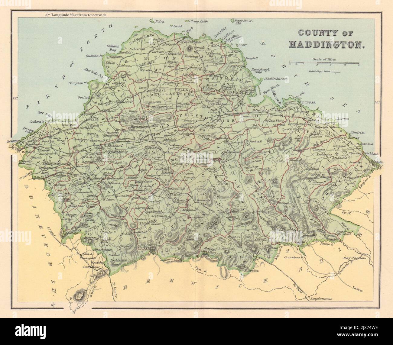 HADDINGTONSHIRE antique county map. Parishes. Dunbar. Scotland. LIZARS 1895 Stock Photo Alamy