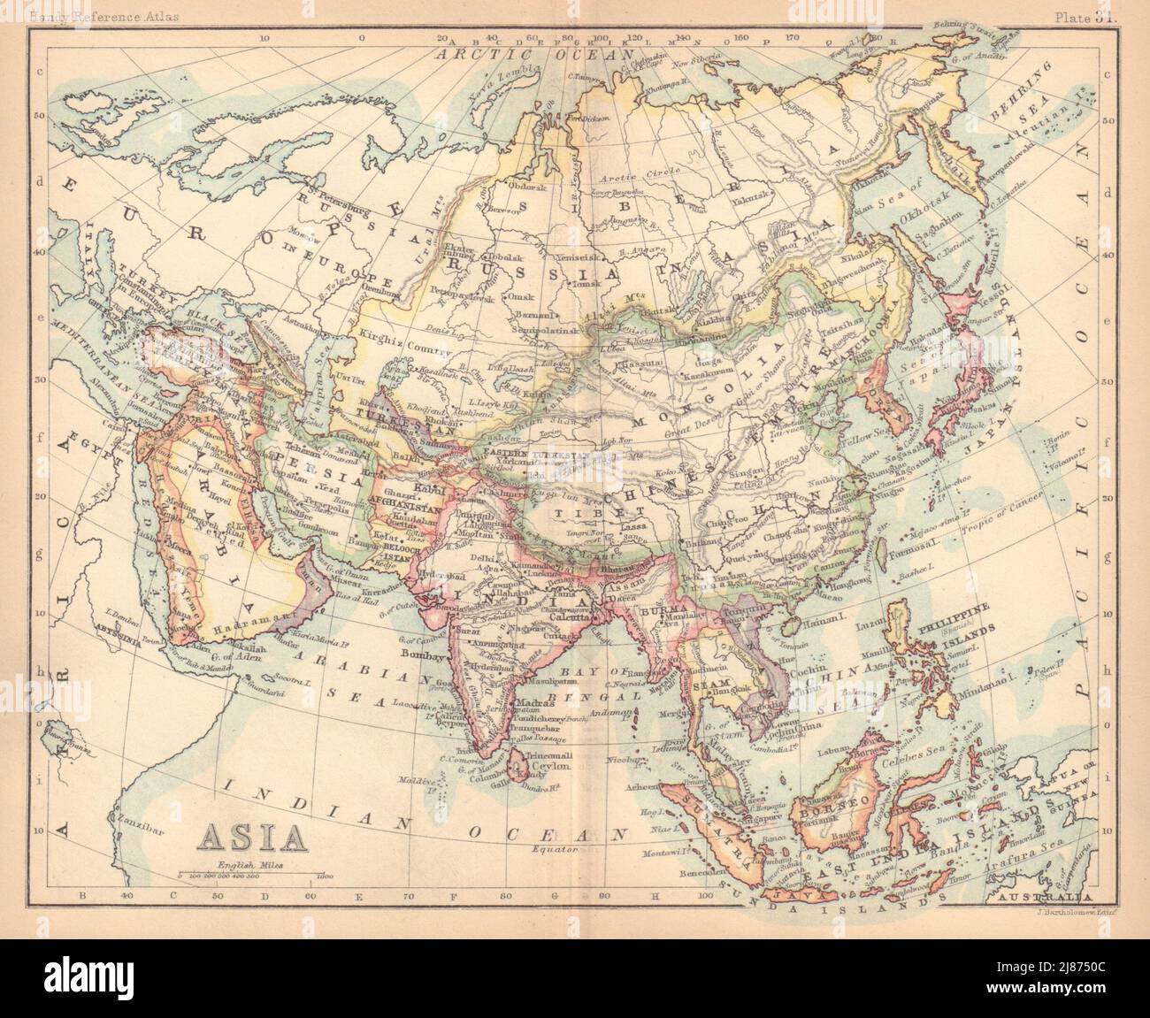 Asia. Persia Siam Anam China Corea. BARTHOLOMEW 1888 old antique map ...