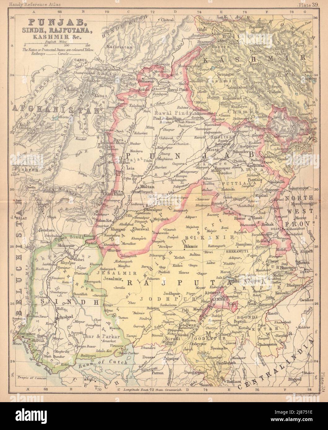 British India NW. Punjab Sindh Rajputana Kashmir Pakistan. BARTHOLOMEW 1888 map Stock Photo