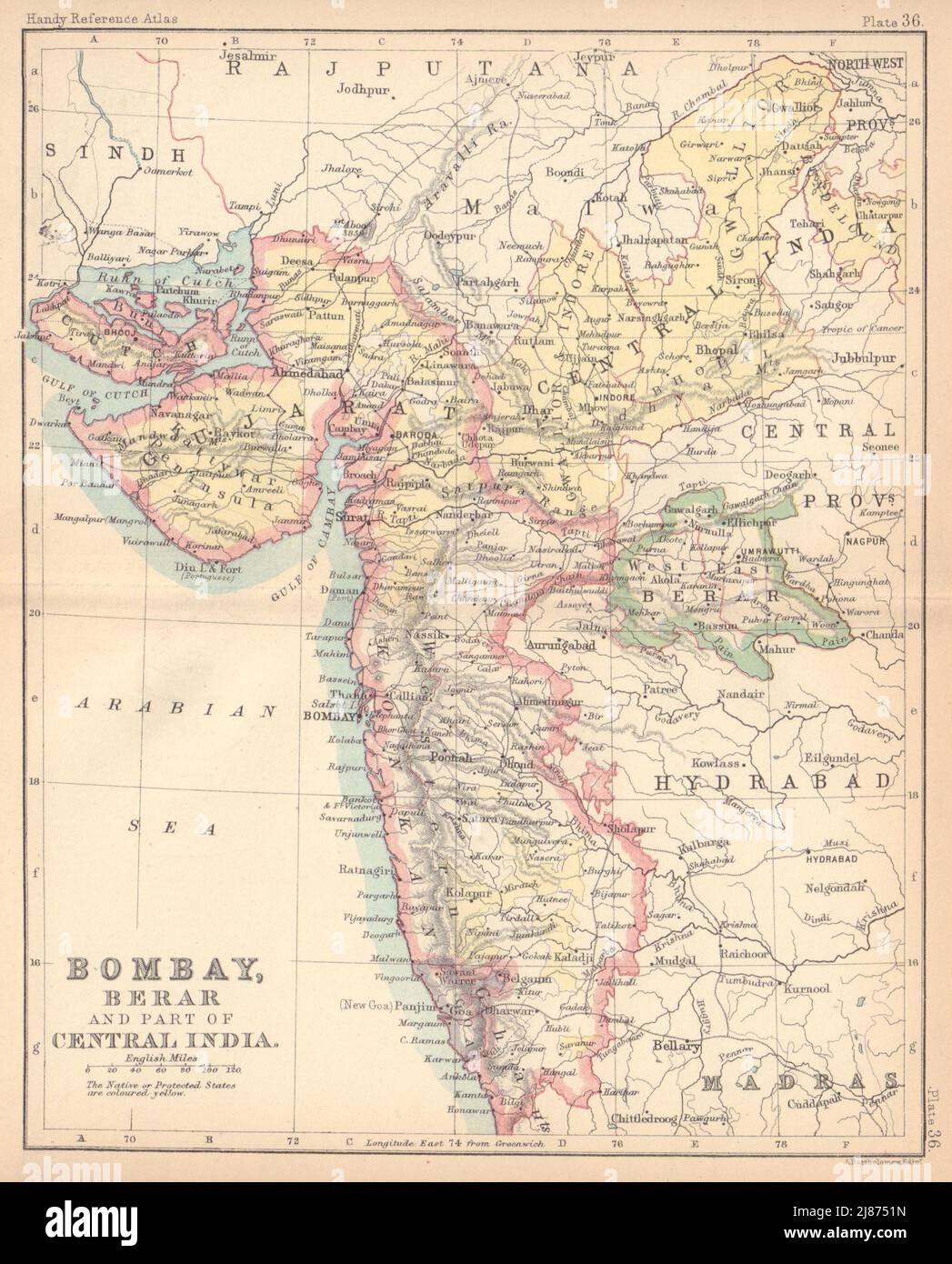 British India West. Bombay, Berar & part of Central India. BARTHOLOMEW 1888 map Stock Photo