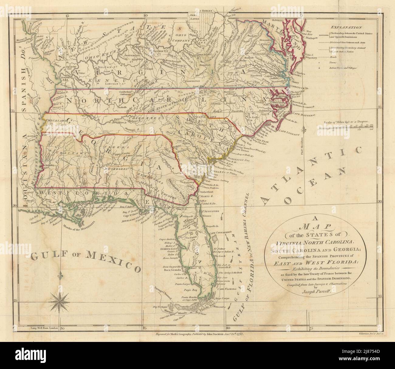 The States of Virginia, North [&] South Carolina & Georgia… PURCELL 1792 map Stock Photo