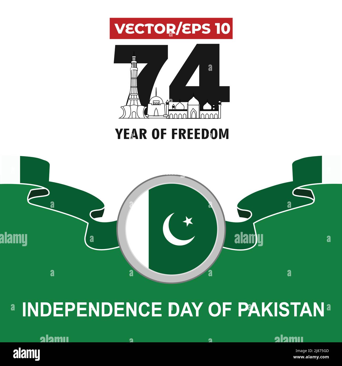 Independence day of pakistan, 74 years of freedom Stock Vector
