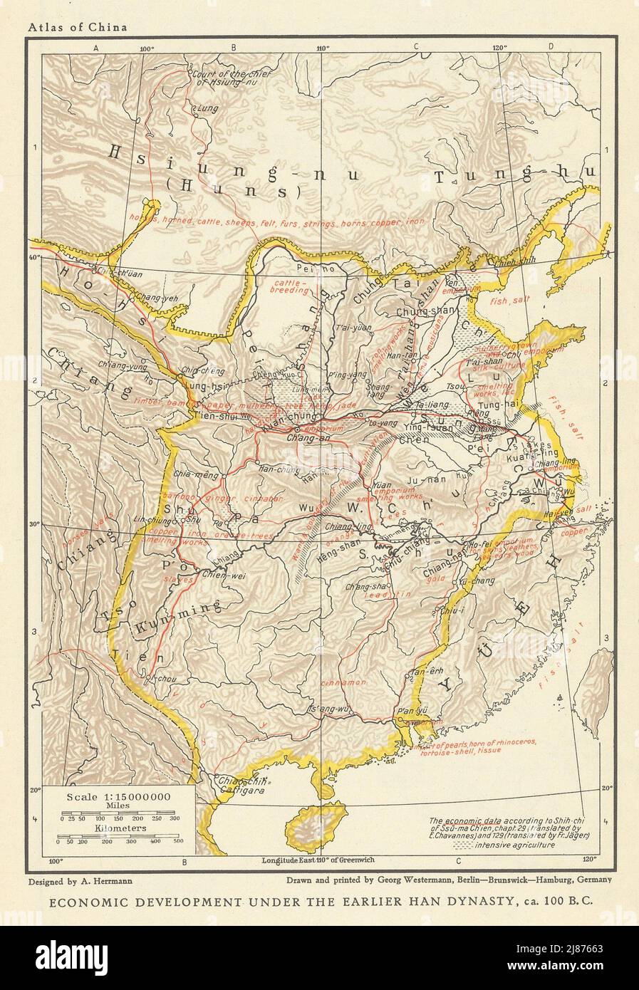 China. Economic development under the earlier Han Dynasty c100 BC 1935 old map Stock Photo